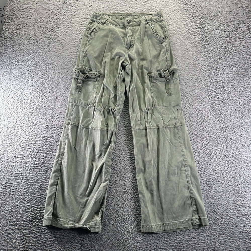 American Eagle Outfitters Jeans Women 4 Green Cotton Denim Wide-Leg Baggy Cargo